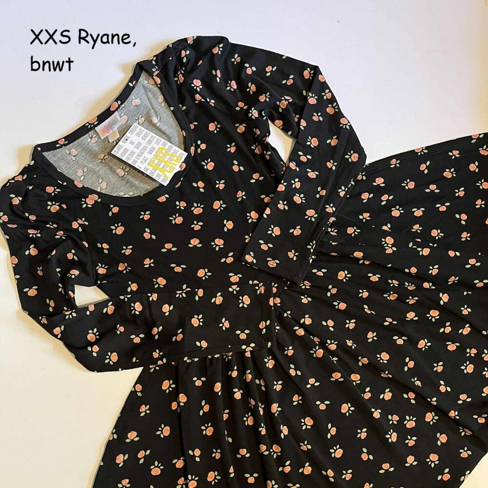 XXS Lularoe Ryane maxi dress, black with pink flowers